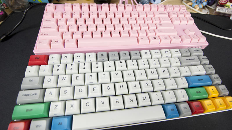 Top: Tenkeyless Filco Majestouch 2. Bottom: Vortex Race 3 75 percent.